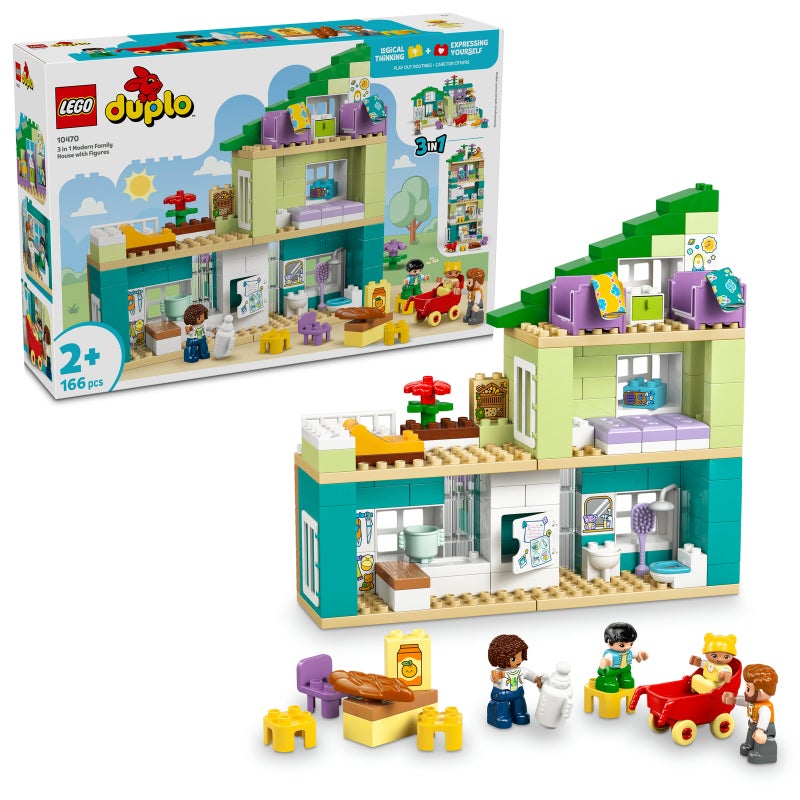 LEGO مجموعة ألعاب بناء LEGO DUPLO Town 3 في 1 منزل عائلة حديثة مع شخصيات 10470 (166 قطعة) - Image 1
